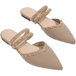 Cuccoo Women's Size 38 Mules Flats Gold Embellishments Stretchy Knit Pointed Toe